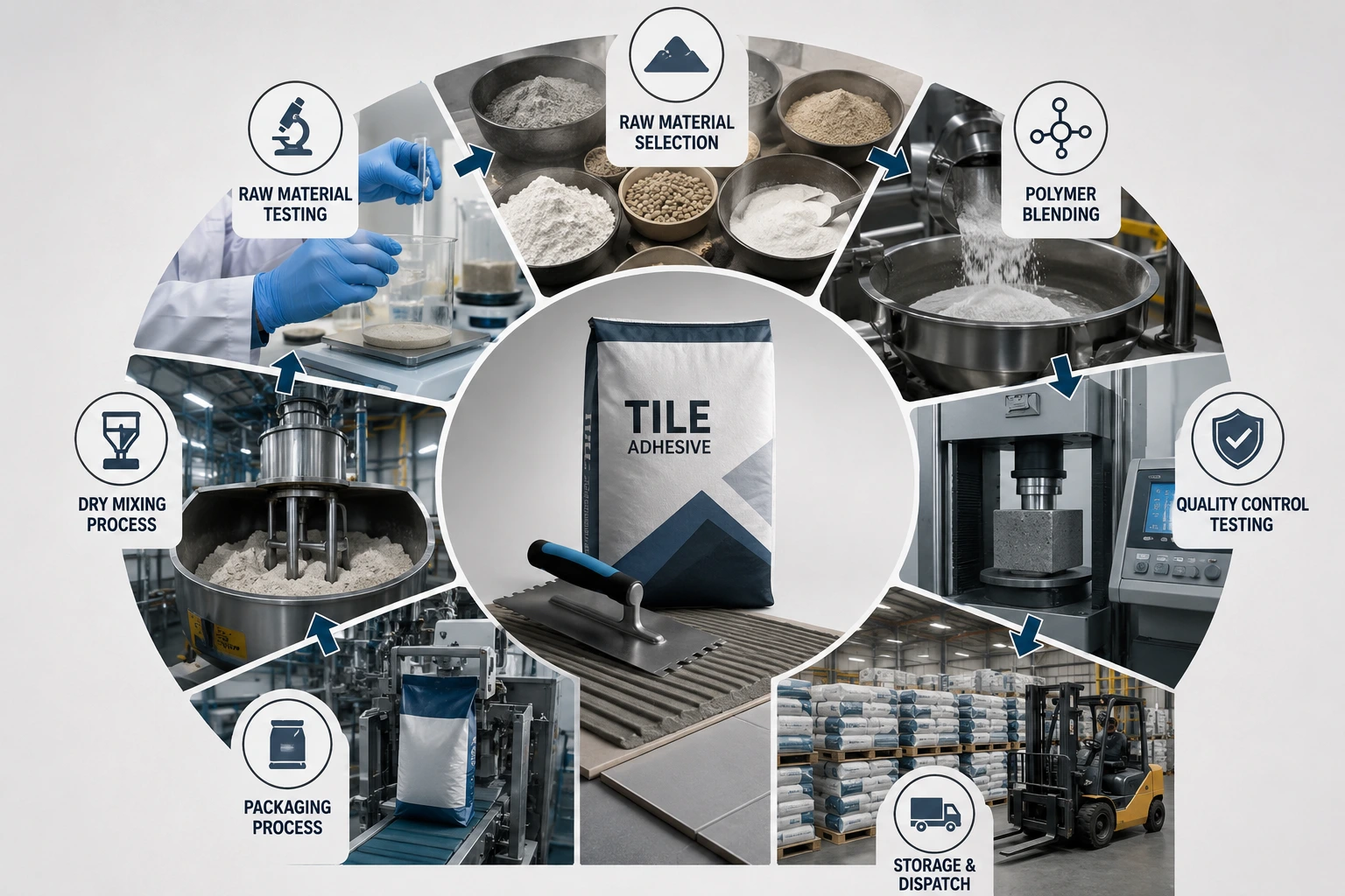 Manufacturing Process of Cementitious Tile Adhesive