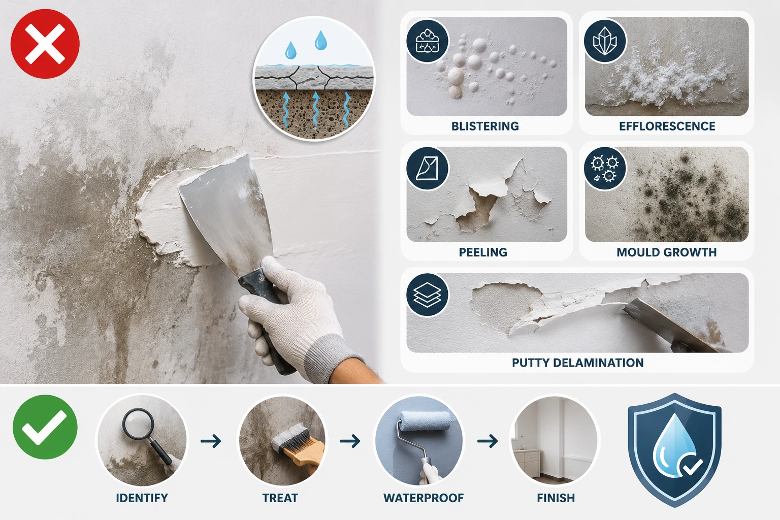 Applying Putty Over Damp or Moisture-Affected Walls