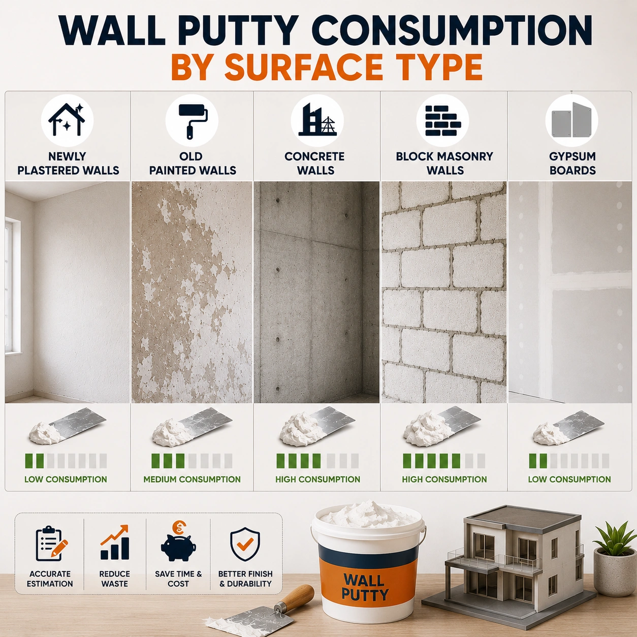 Wall Putty Consumption by Surface Type